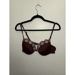 Newport News Swim Brown Y2K White Embroidered Bikini Top Size 14